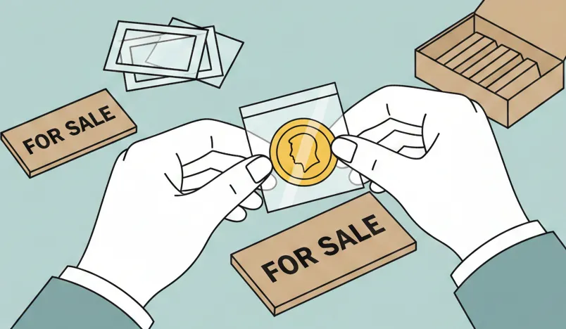 person packing a coin for sale