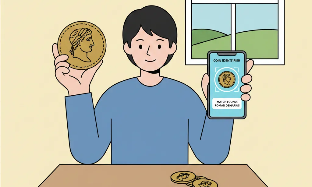 person checking a coin using a coin identifier app