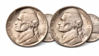 1939-D and 1950-D Jefferson nickels side by side showing key dates of the series.